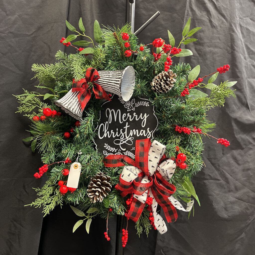 Black Sign Merry Christmas Bells Wreath