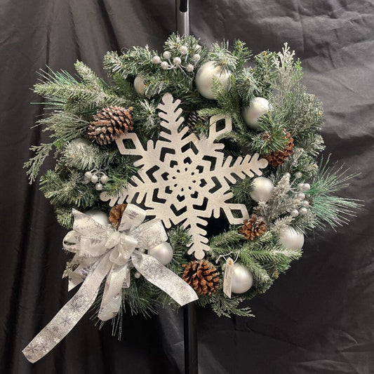 Christmas Wreath Silver & Whites Snowflake Theme