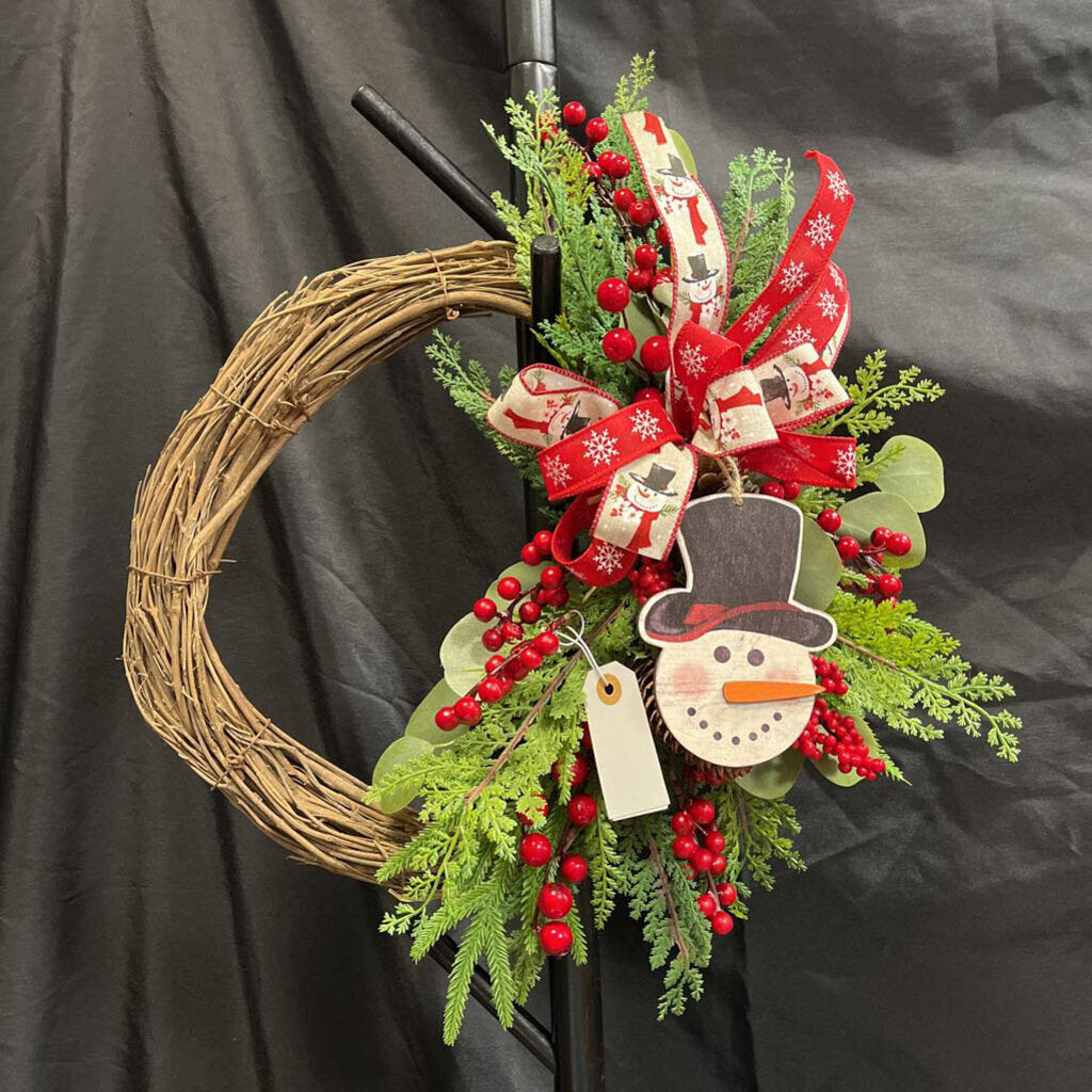 Christmas Wreath Grapevine Snowman Theme