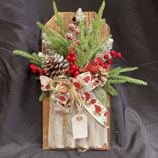 Wood Wall Pocket w/Christmas arrg Cardinal Theme
