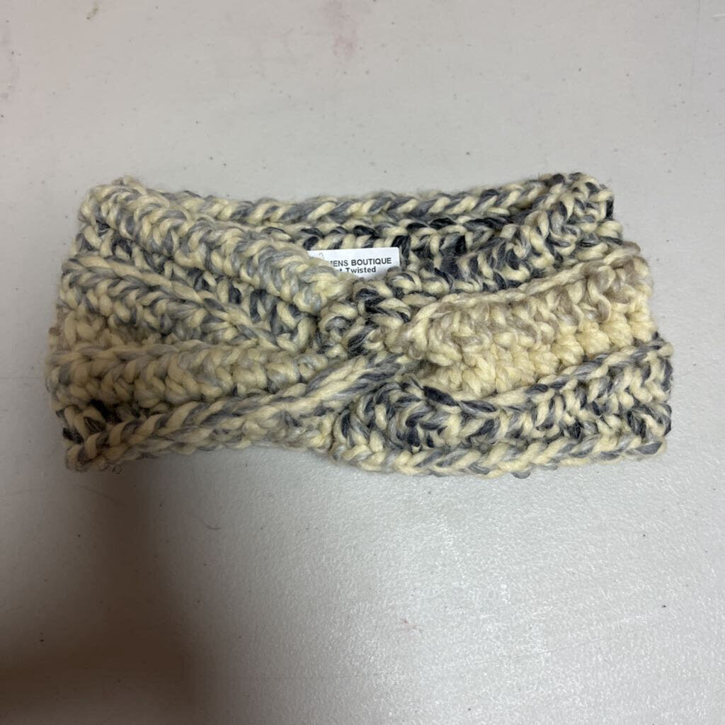 Crochet Twisted Ear Warmer Neutral Cream/Navy