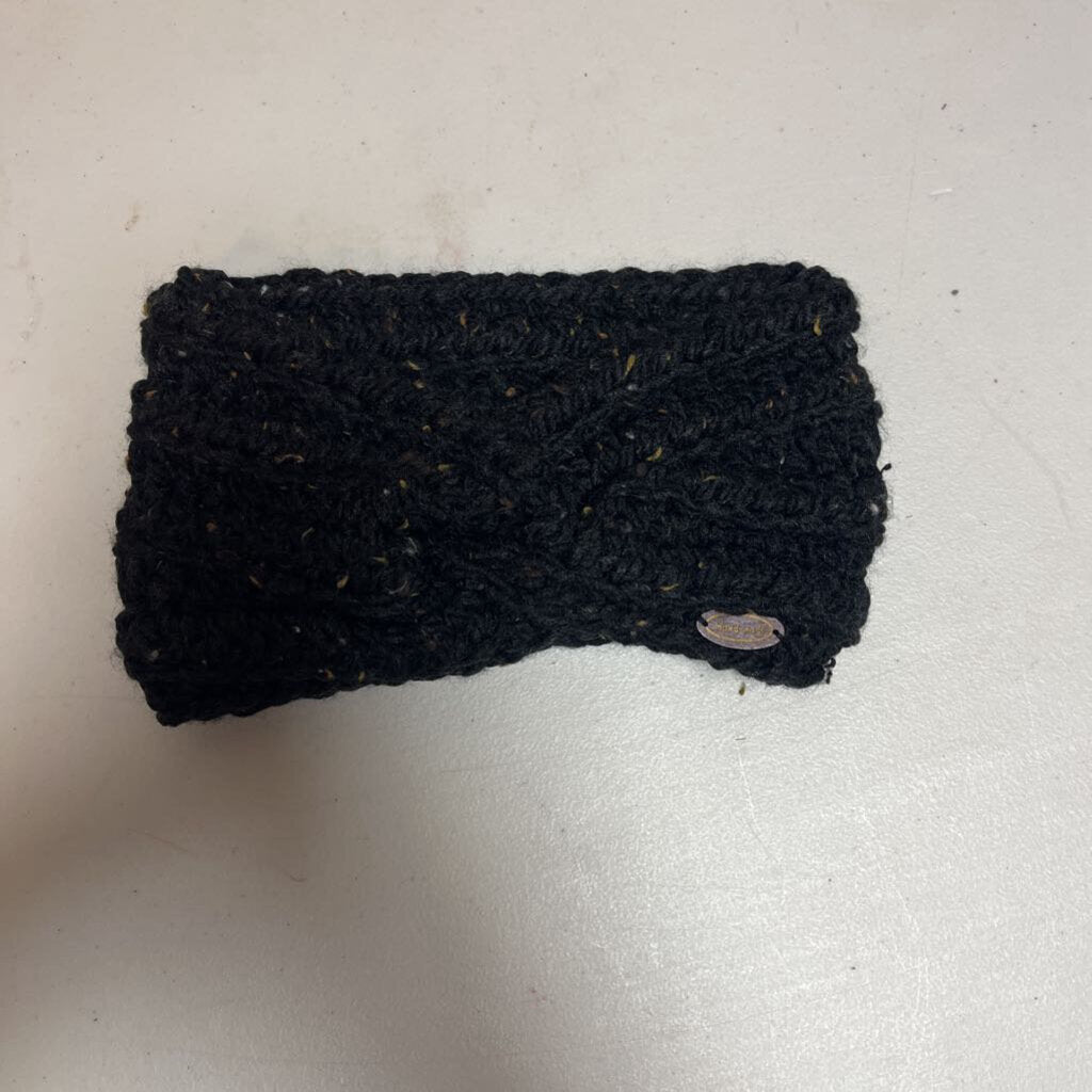 Crochet Twisted Ear Warmer Black Tweed
