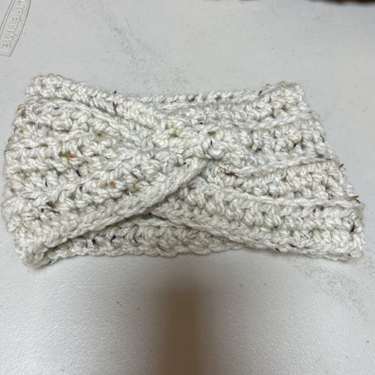 Crochet Twisted Ear Warmer Cream Tweed
