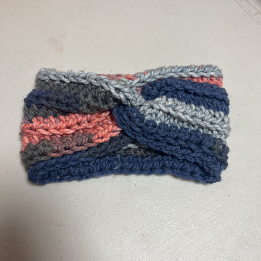 Crochet Twisted Ear Warmer Blue/Peach