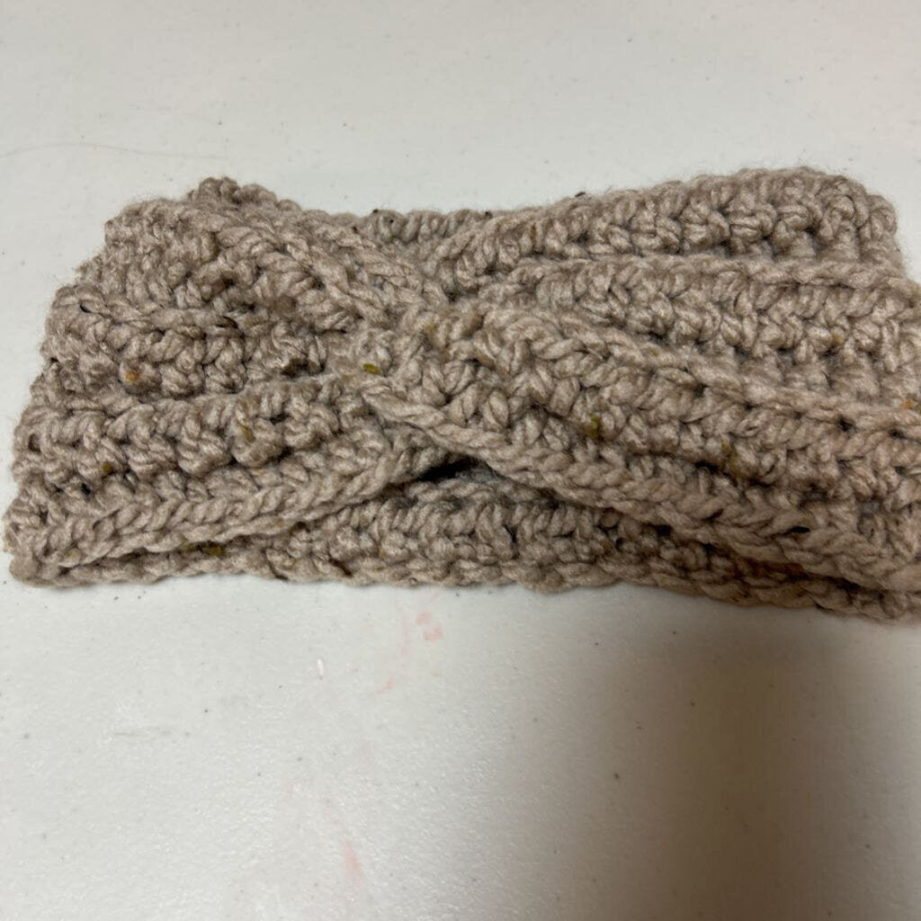 Crochet Twisted Ear Warmer Tan Tweed
