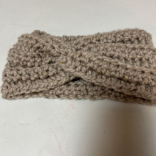 Crochet Twisted Ear Warmer Tan Tweed