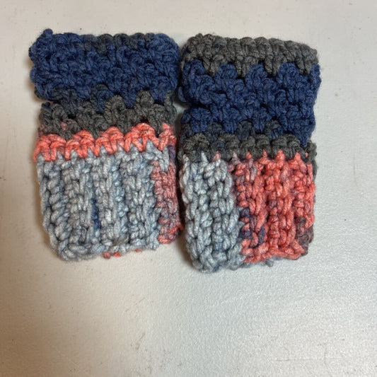 Crochet Fingerless Mittens Blue/Peach