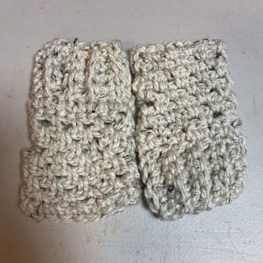 Crochet Fingerless Mittens Cream Tweed