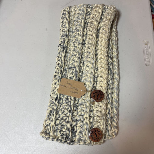 Crochet Button Scarf Warm Cream/Navy