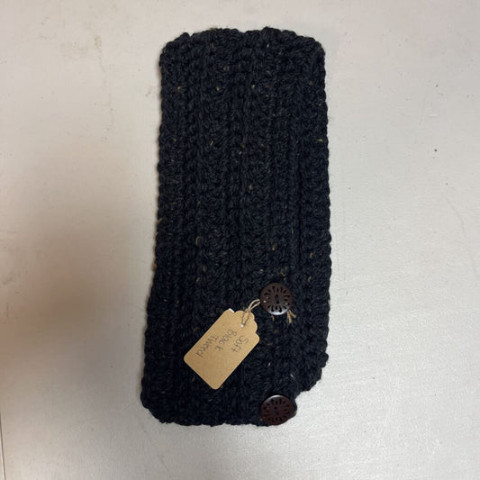 Crochet Button Scarf Soft Black Tweed
