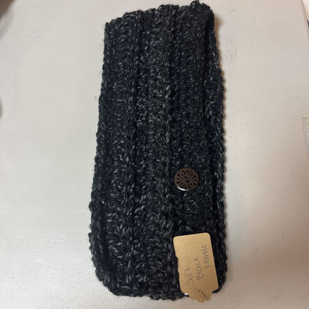 Crochet Button Scarf Soft Black Marble