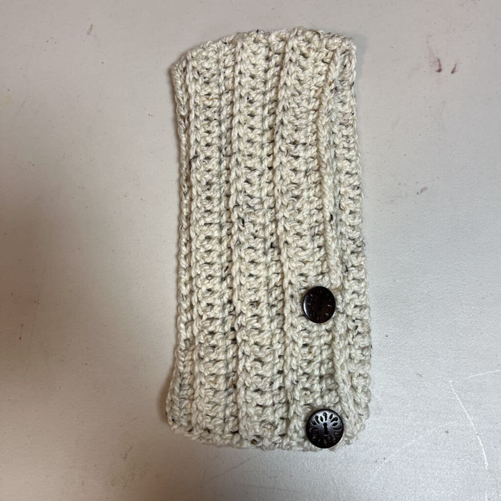Crochet Button Scarf Soft Cream Tweed
