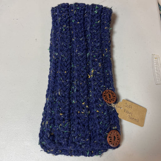 Crochet Button Scarf Soft Navy Tweed