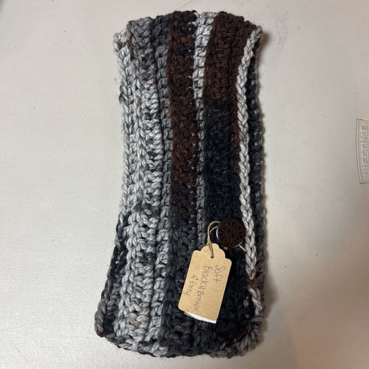 Crochet Button Scarf Soft Black/Brown/Grey