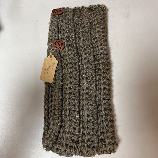 Crochet Button Scarf Warm Brown Tweed