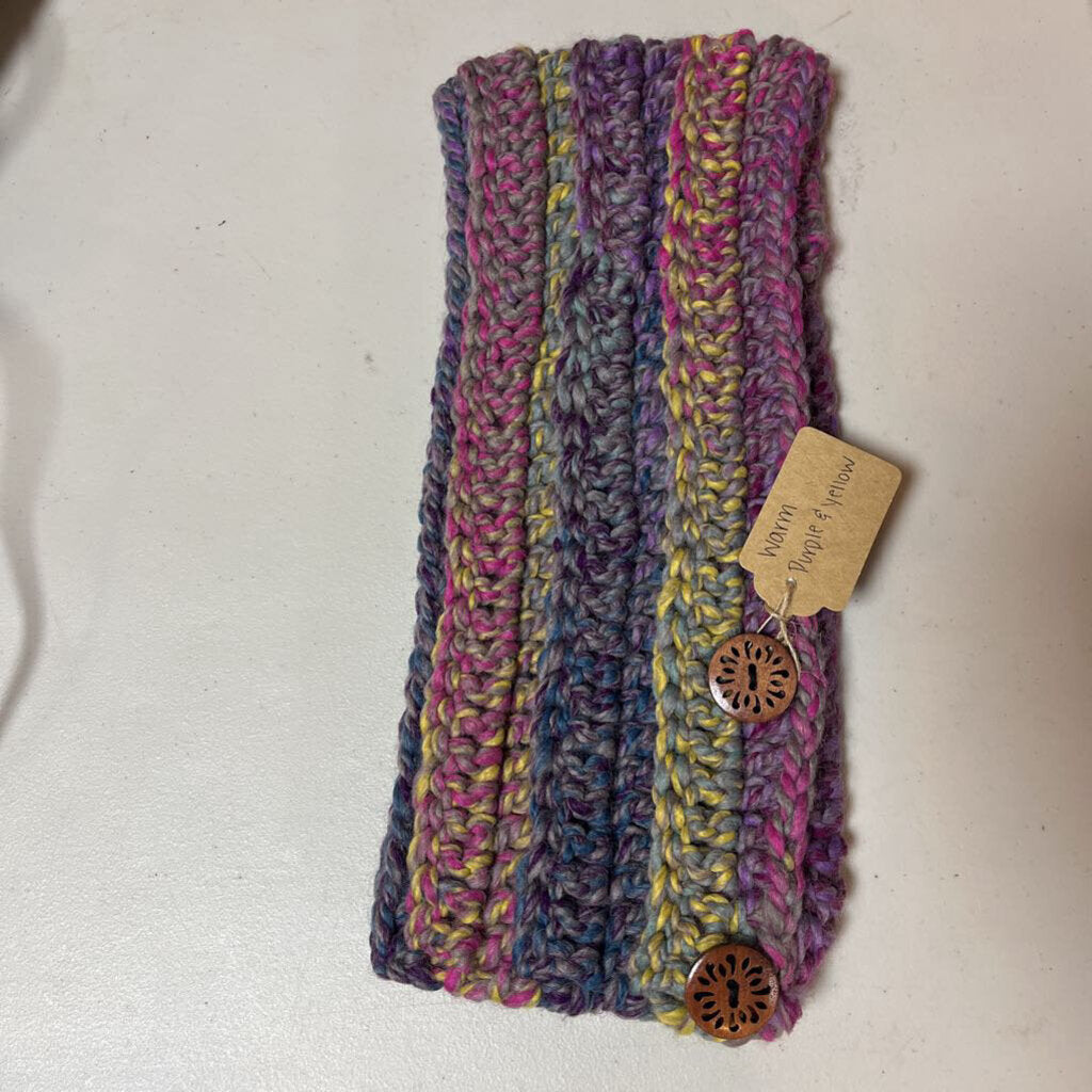 Crochet Button Scarf Warm Purple/Yellow