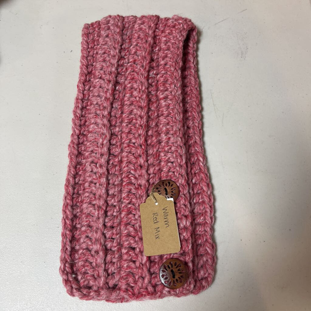 Crochet Button Scarf Warm Red Mix