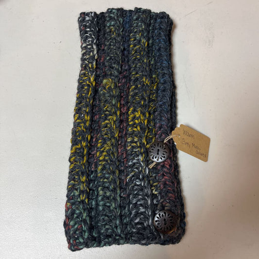 Crochet Button Scarf Warm Grey Multi-Colored
