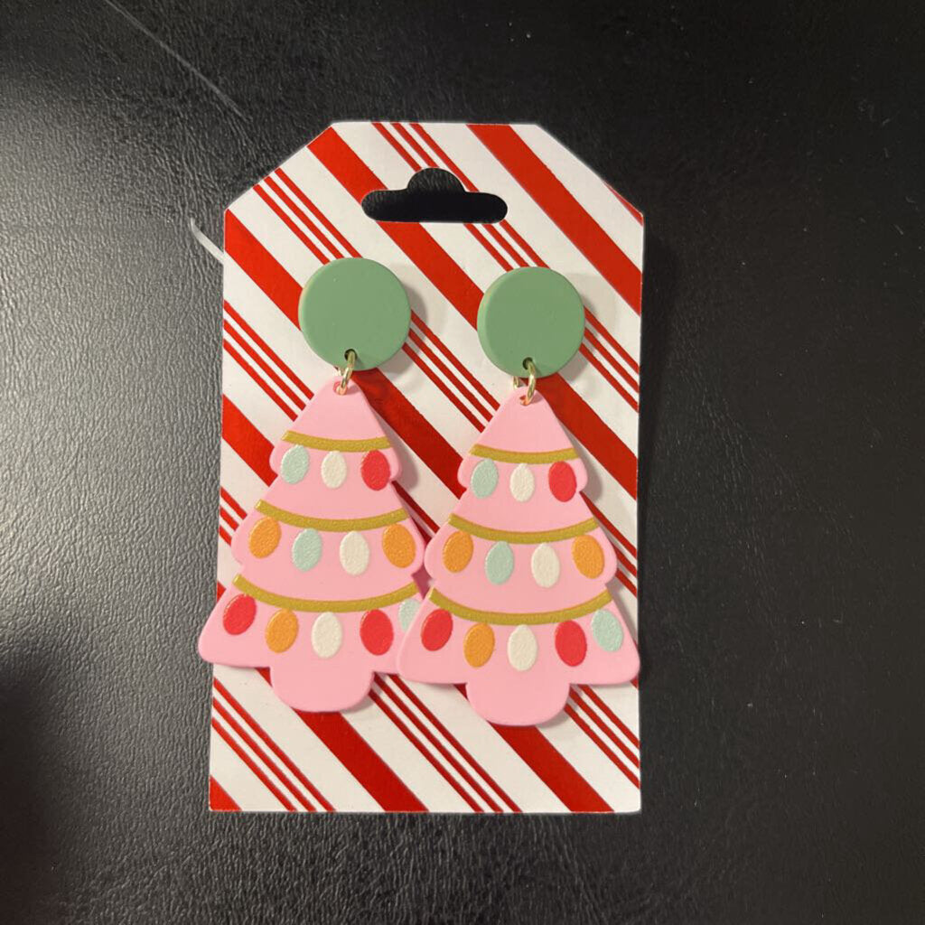 Pink Christmas Tree Earrings