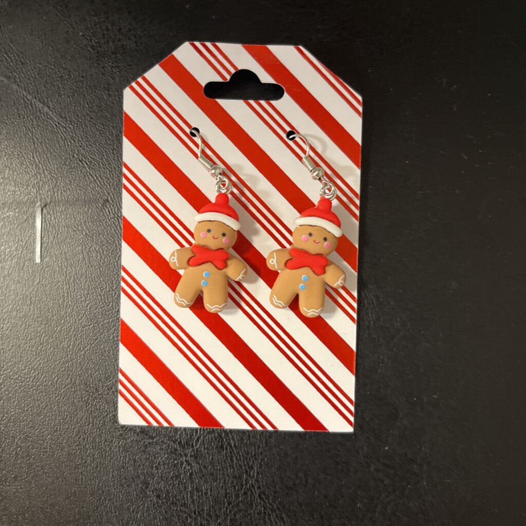 Gingerbread w/Santa Hat Earrings