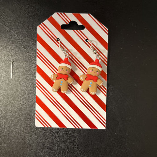 Gingerbread w/Santa Hat Earrings
