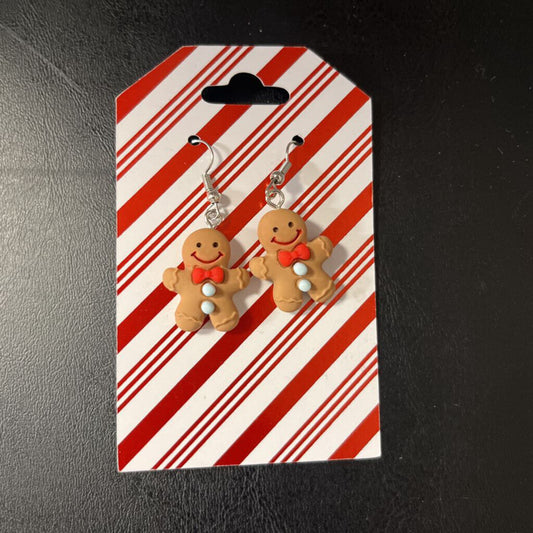 Gingerbread w/Blue Buttons Earrings