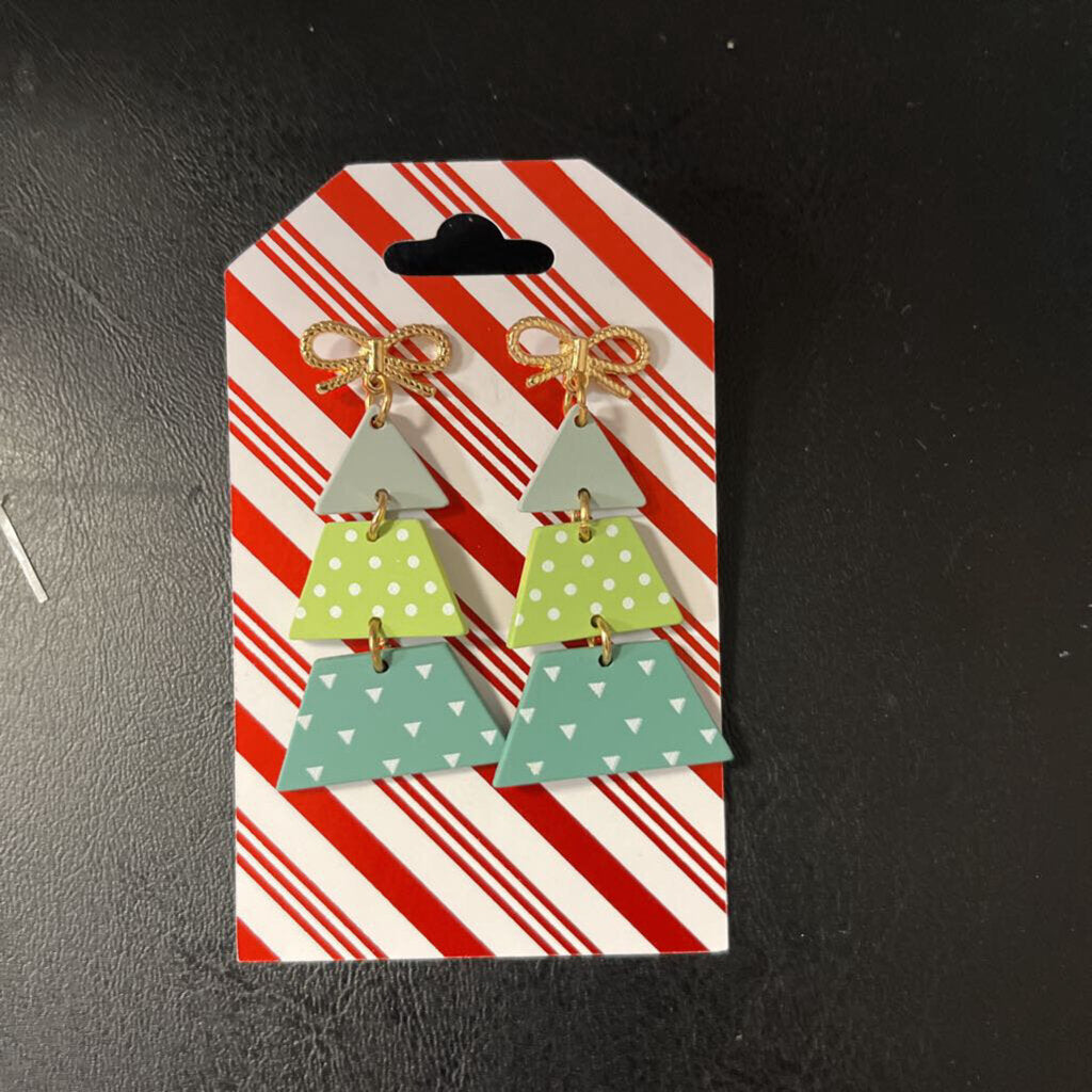 Christmas Tree w/Gold Bow Earrings