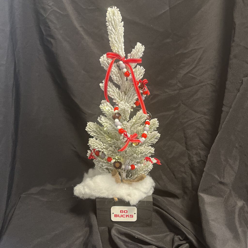 Light Up OSU Tree-Red Ribbon-Black Box Go Bucks