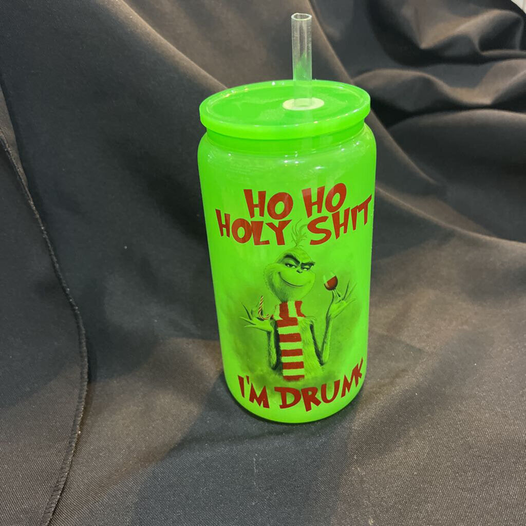 Grinch Ho Ho Holy Sh*t Green Beer Glass Can
