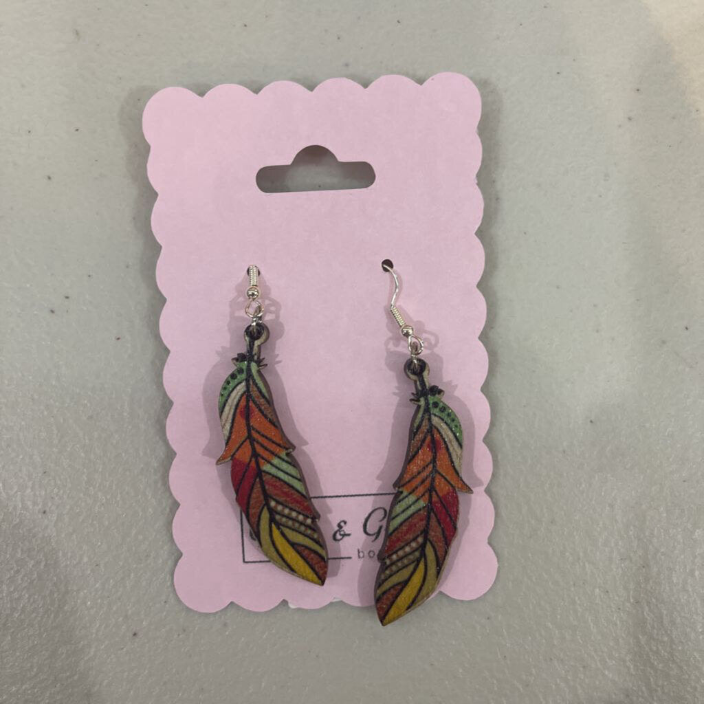 Wood Feather Earring