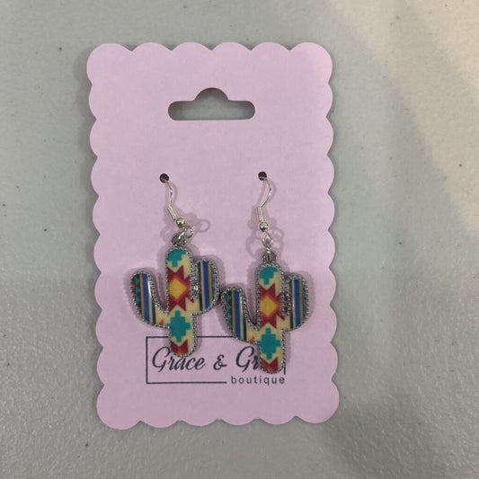 Native American Print Cactus Earring