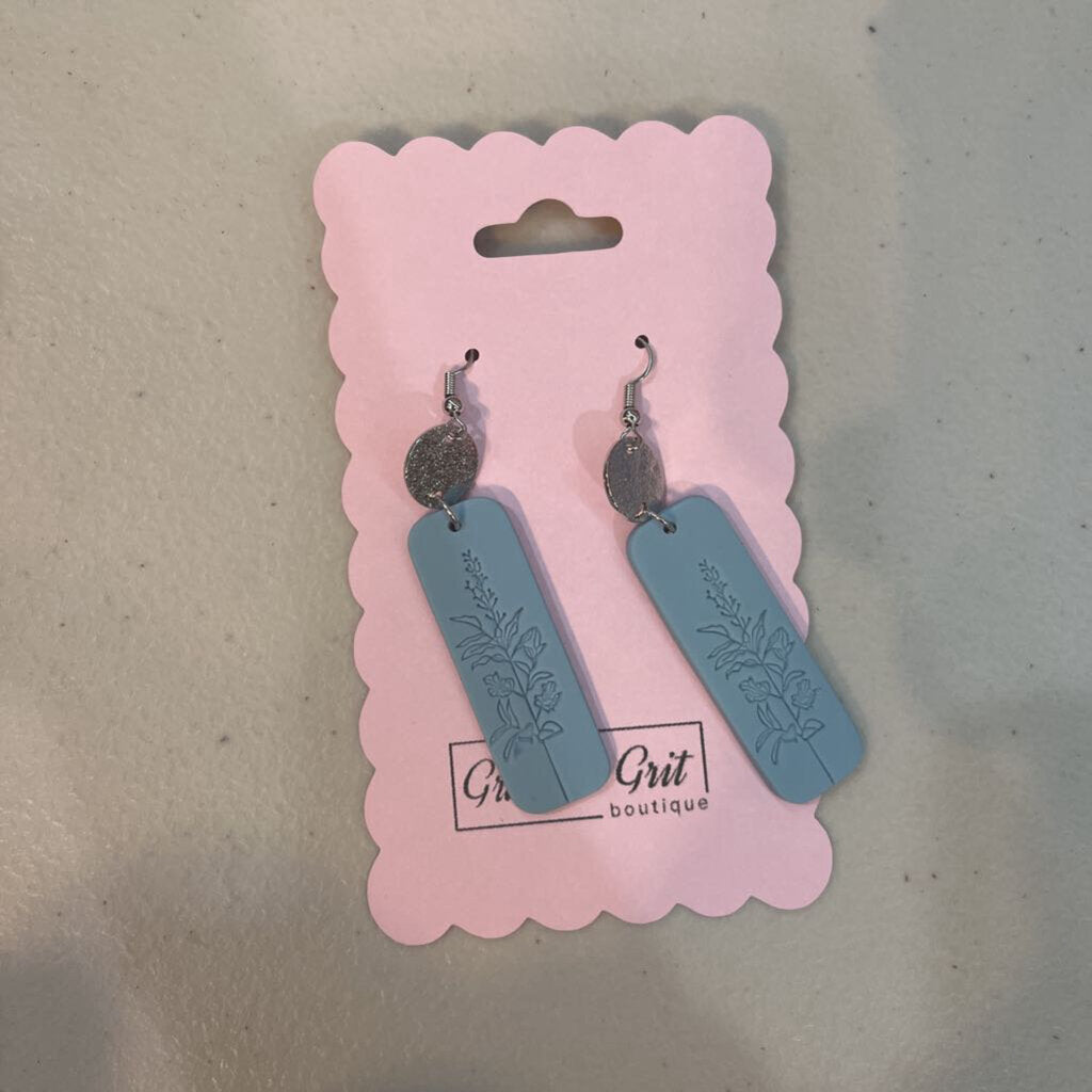 Light Blue Embossed Clay Earring