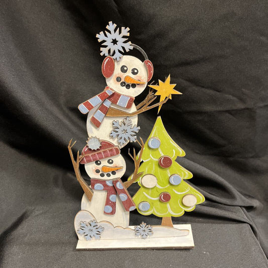 Snowman Friends Decorating Tree Shelf Sitter