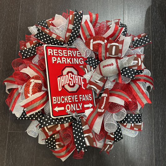 OSU Wreath with Reserved Parking metal sign