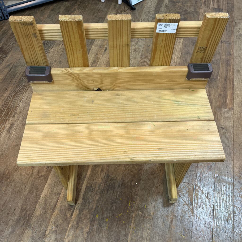 Wooden Graden Bench with Solar Lights
