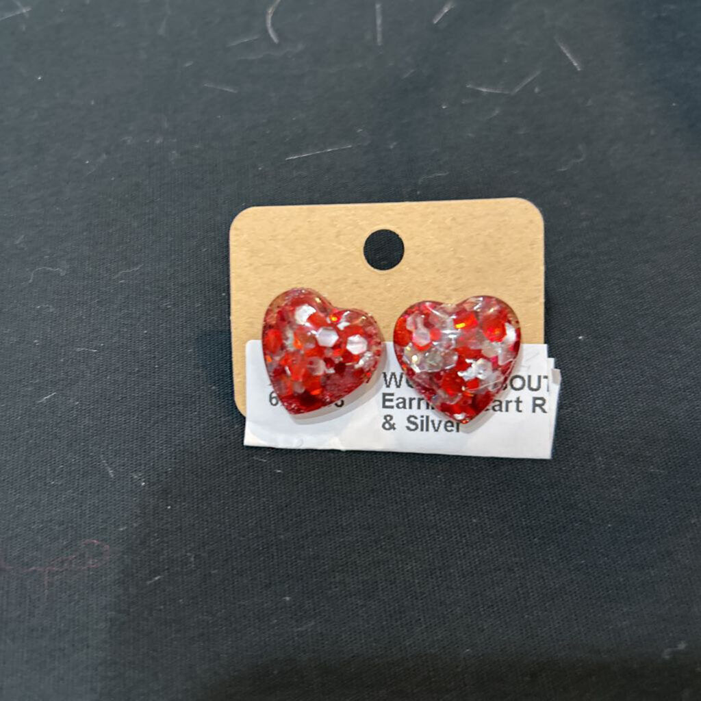 Earring Heart Red & Silver
