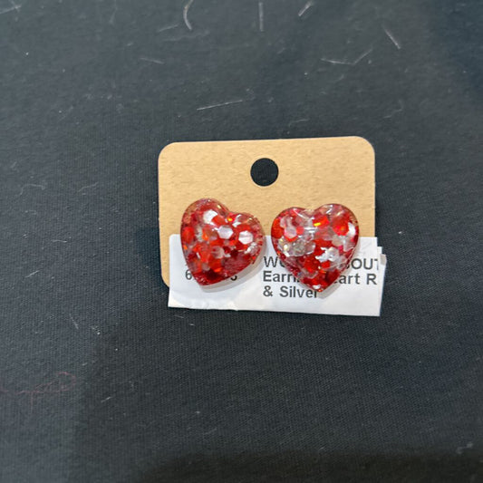 Earring Heart Red & Silver
