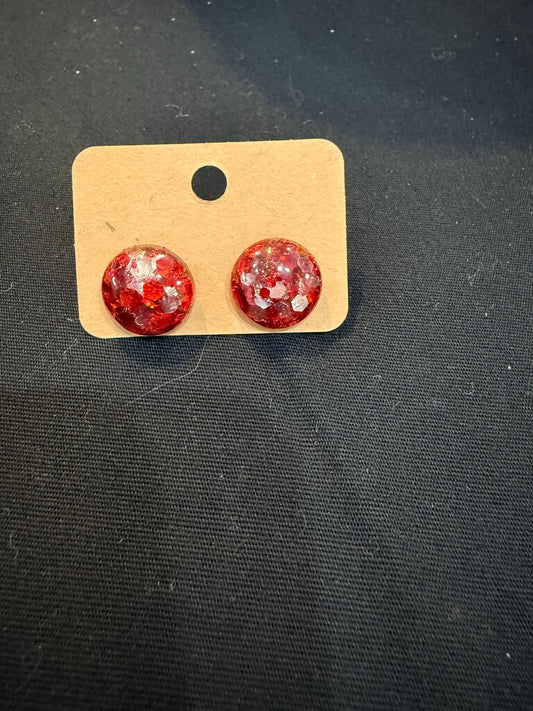 Earring Large Circle Red & Silver