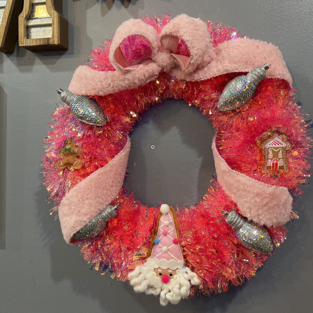 Pink 18" Santa Wreath