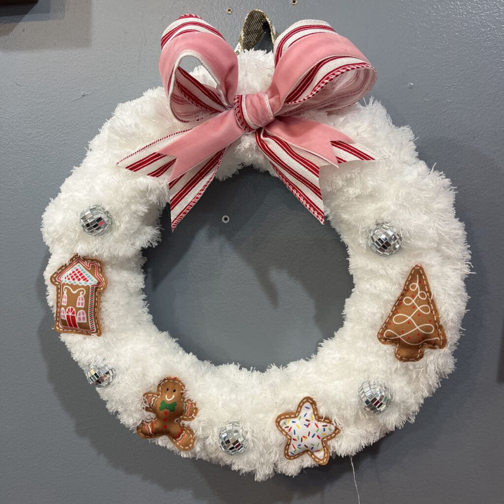 White 14" Gingerbread Wreath