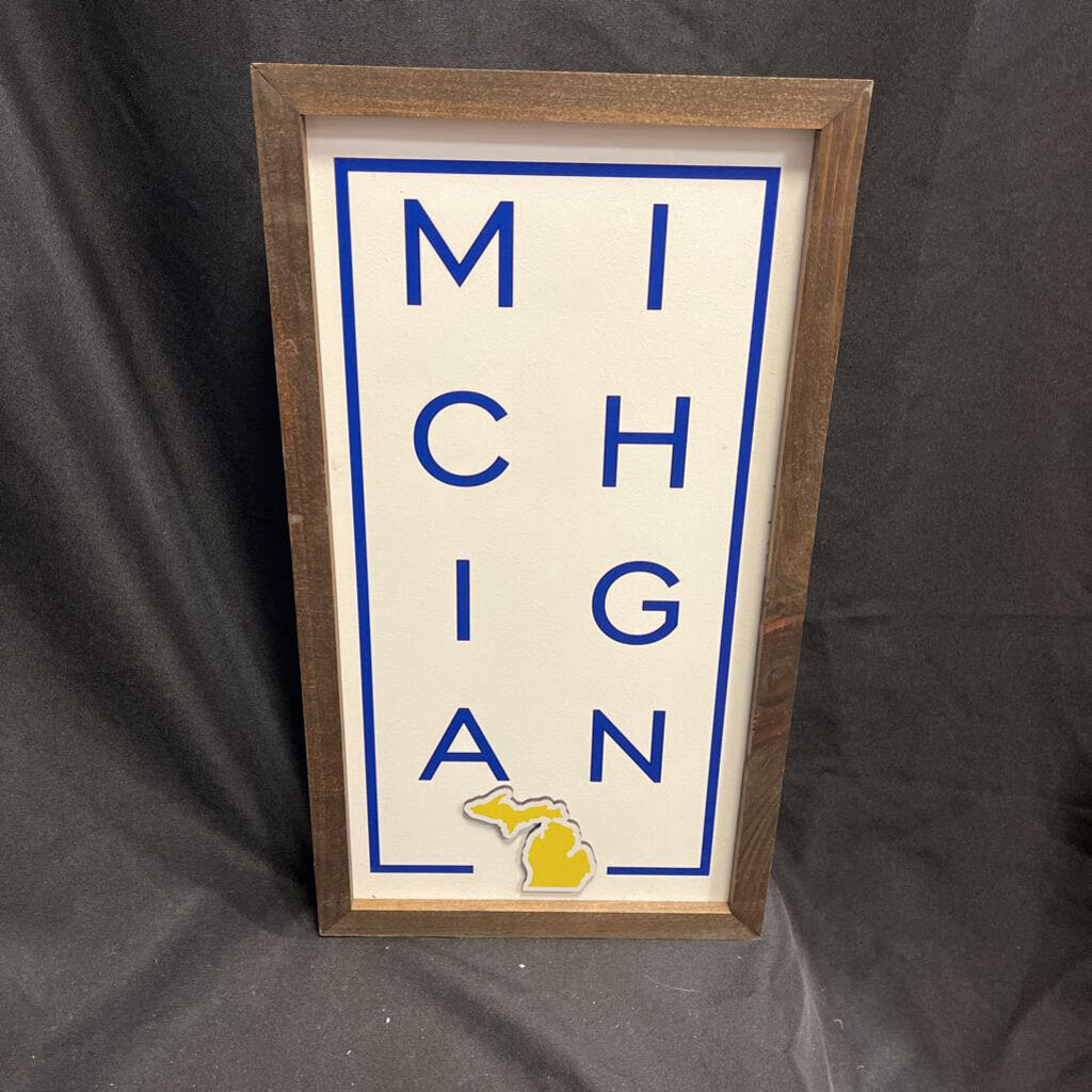 Michigan Stacked Blue & Yellow Sign
