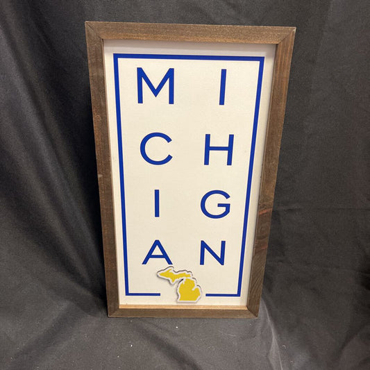 Michigan Stacked Blue & Yellow Sign