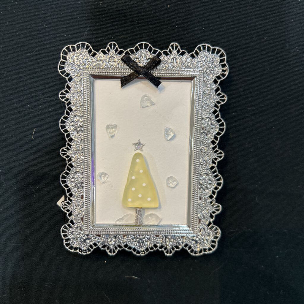 Sm Silvr Frm Ylw Tree w/Polka Dots Beach Glass