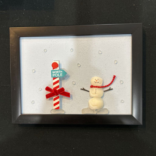 Blk Frm Snowman North Pole Sign Beach Glass