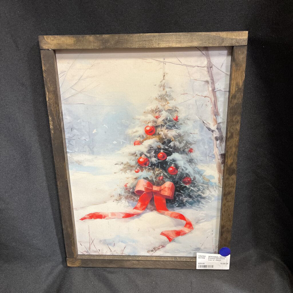 Framed Christmas tree w/ ribbon