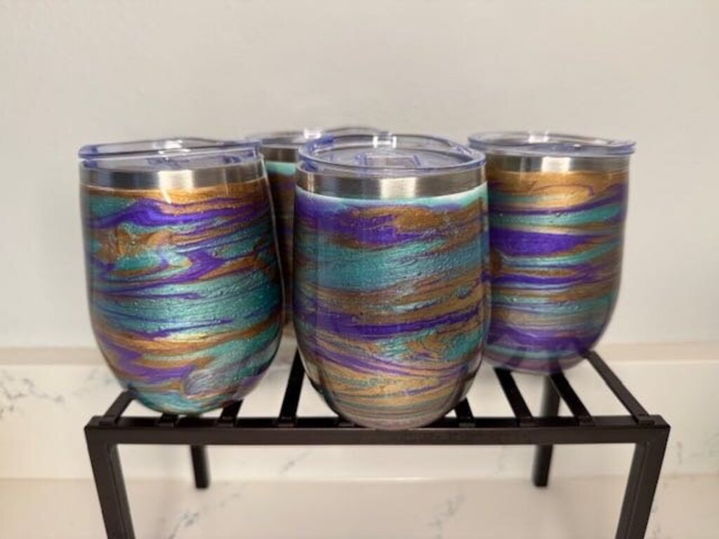 Insulated Wine Tumbler w/Lid-Teal/Gld/Prpl Swirl