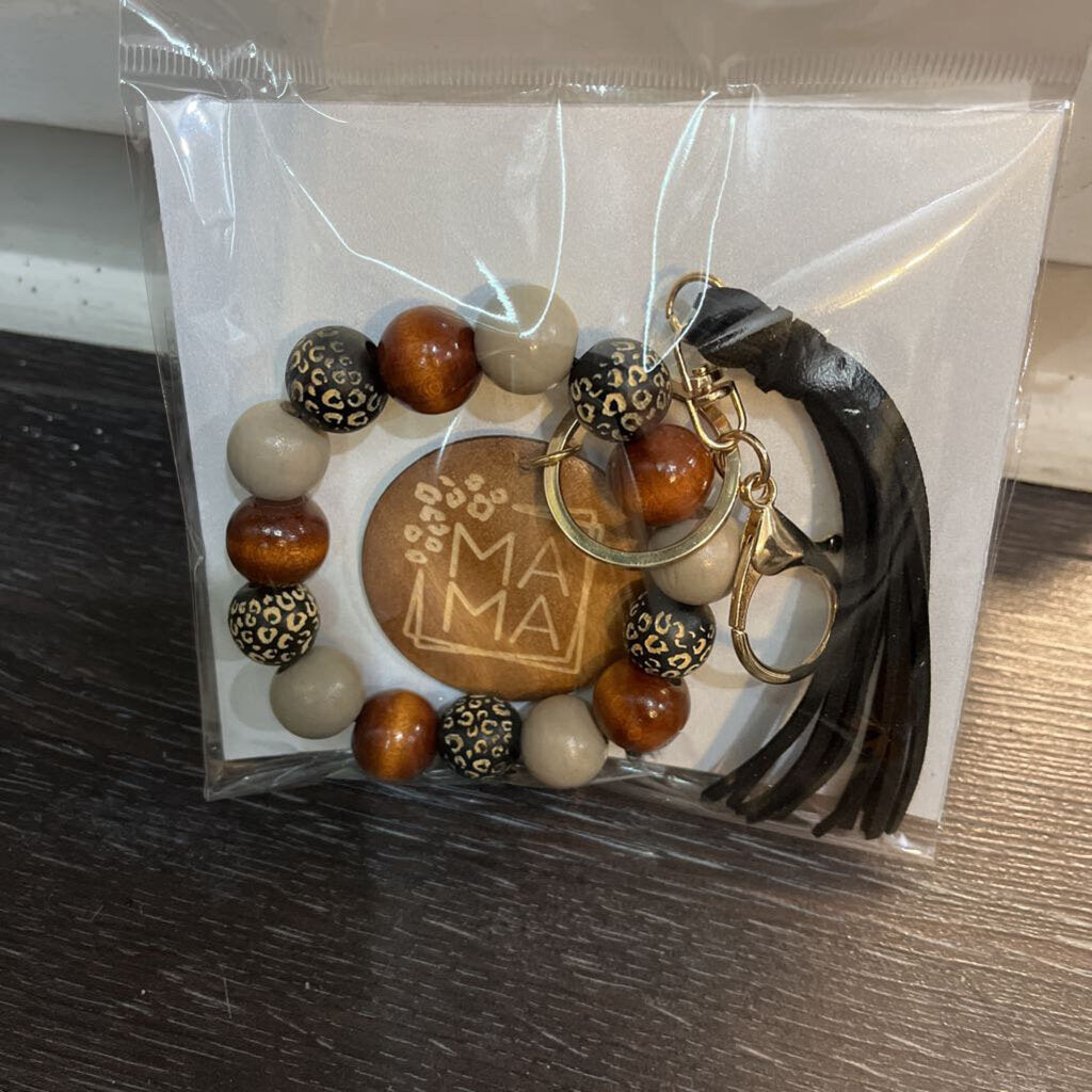 Wristlet Black - wood charm