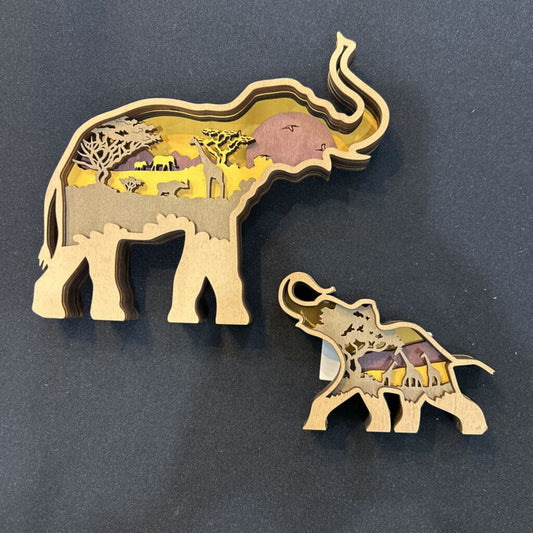 Elephant Mom & Baby Layered 3D Decor
