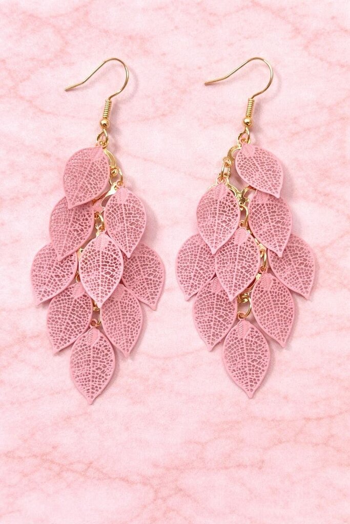 Pink BOHO Leaf Earrings