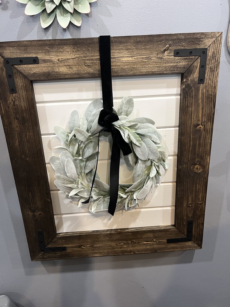 Framed Wreath White Shiplap Black Ribbon